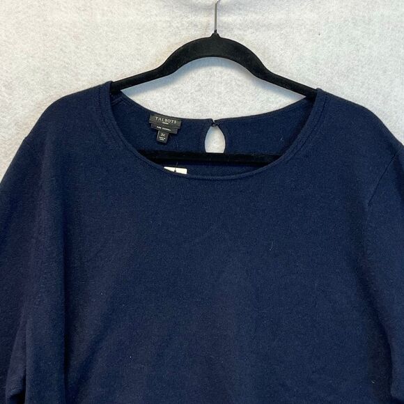 NWT TALBOTS WOMAN Sweater 3X Navy Blue Pure Cashmere Crew Neck Quiet Luxury NEW - Picture 2 of 11